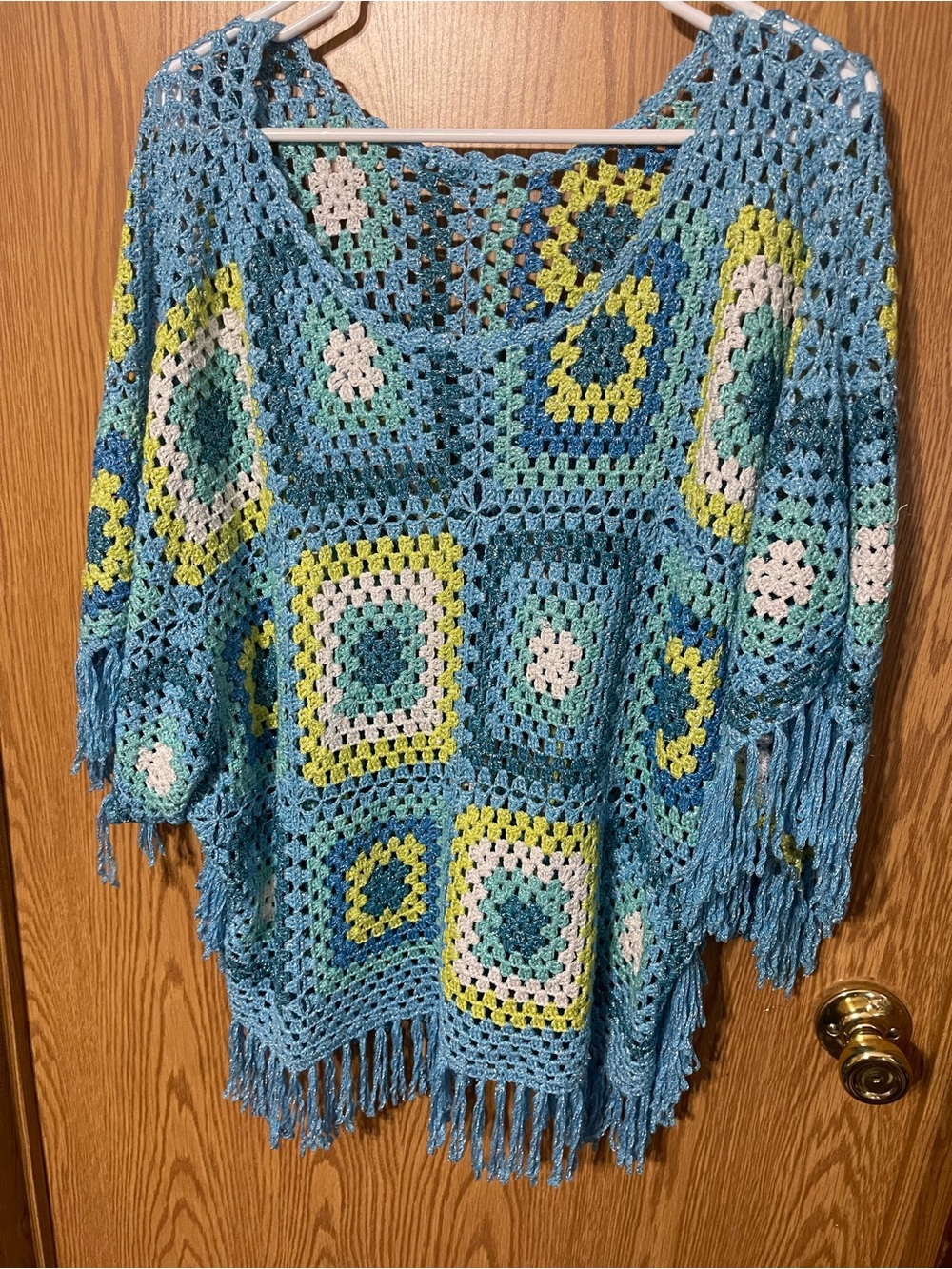 Boho Crochet Fringe Sweater - Blue Multi